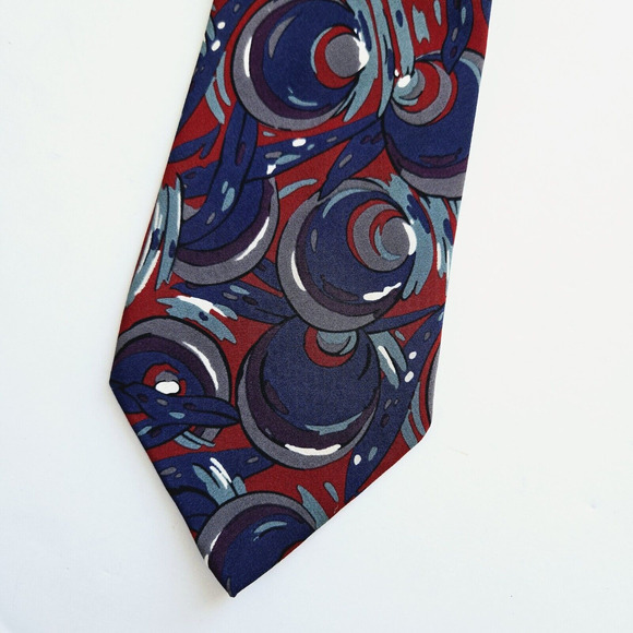 Vintage Christian Dior Silk Tie Red Blue Abstract Bold Maximalist Luxury Italy - Picture 2 of 10